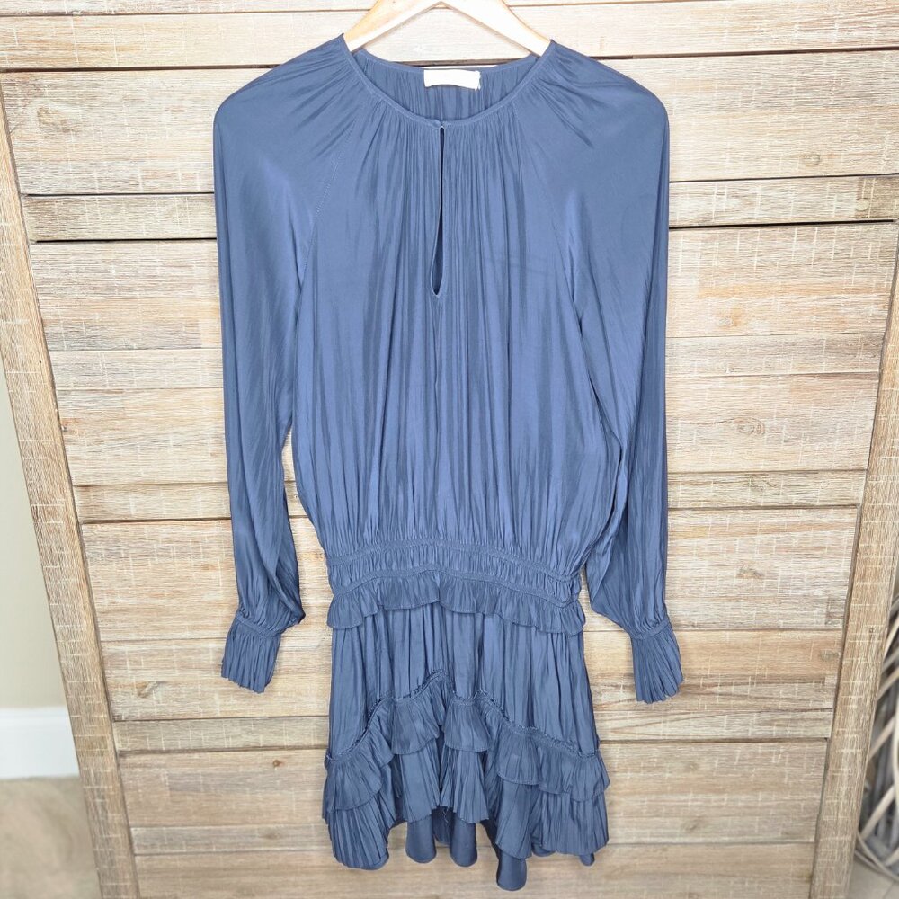 Ramy Brook Navy Blue Tiered Ruffle Blouson Waist Dress size XS